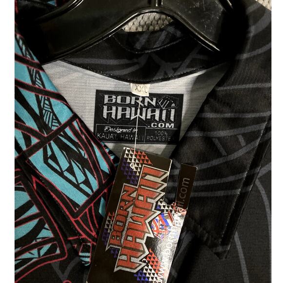 Born Hawaii Button Up Shirt Men's XXL Black/Blue Tribal All Around Print Party - Picture 5 of 12